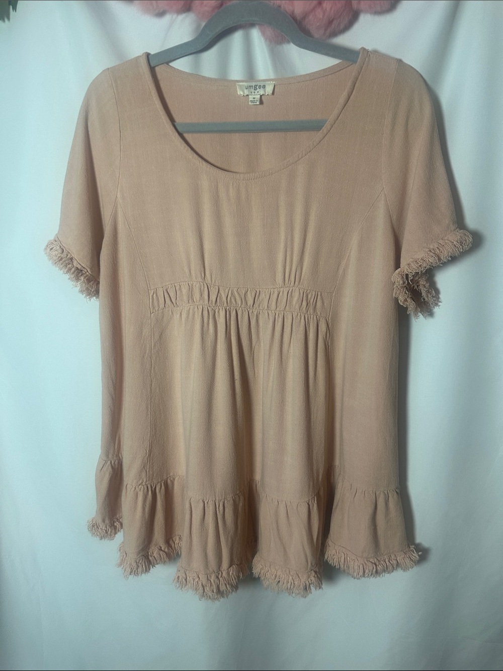 Umgee Soft peach Fringe Babydoll Top